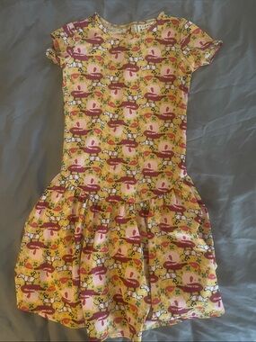 Dot Dot Smile Yellow Dress with Pink & Maroon Animal Print